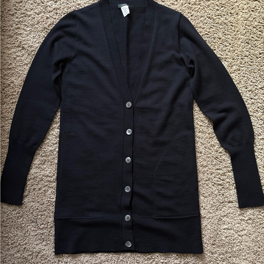 J. Crew Black Cardigan Sweater V-Neck Ribbed Knit